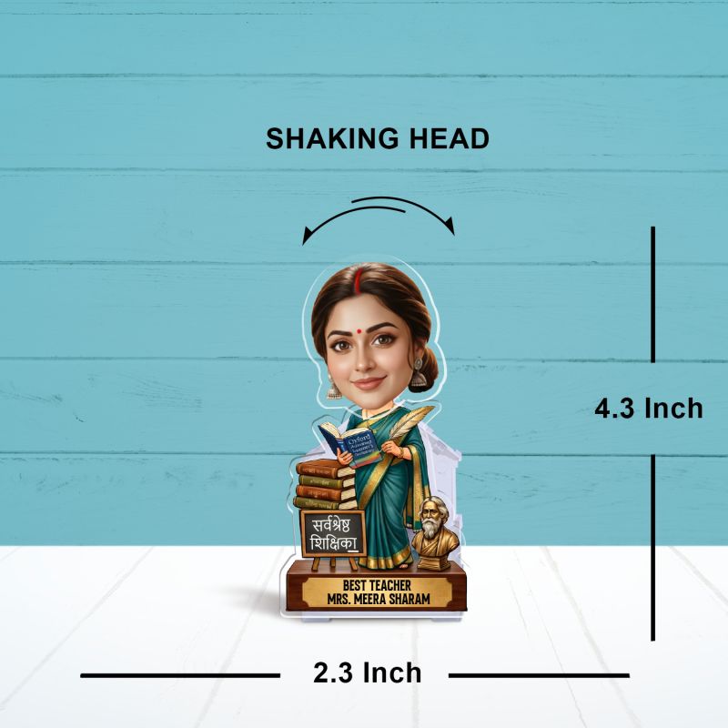 Personalized Best Teacher Bobblehead Caricature with Battery Powered Shaking Head Feature  Appreciation Gift for Teachers, Tutors & Professors  Teachers Day Gift for Mam